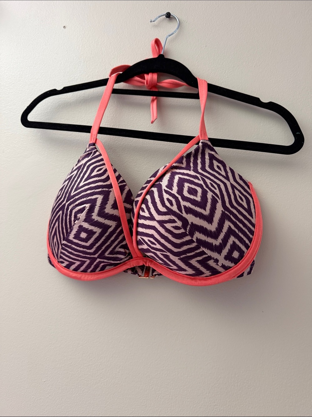 Victoria's Secret Purple Geometric Swim Bra with Coral Trim